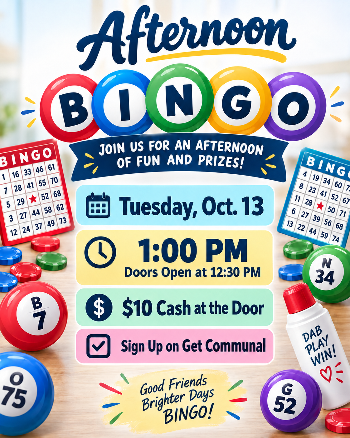 Afternoon Bingo 10-13